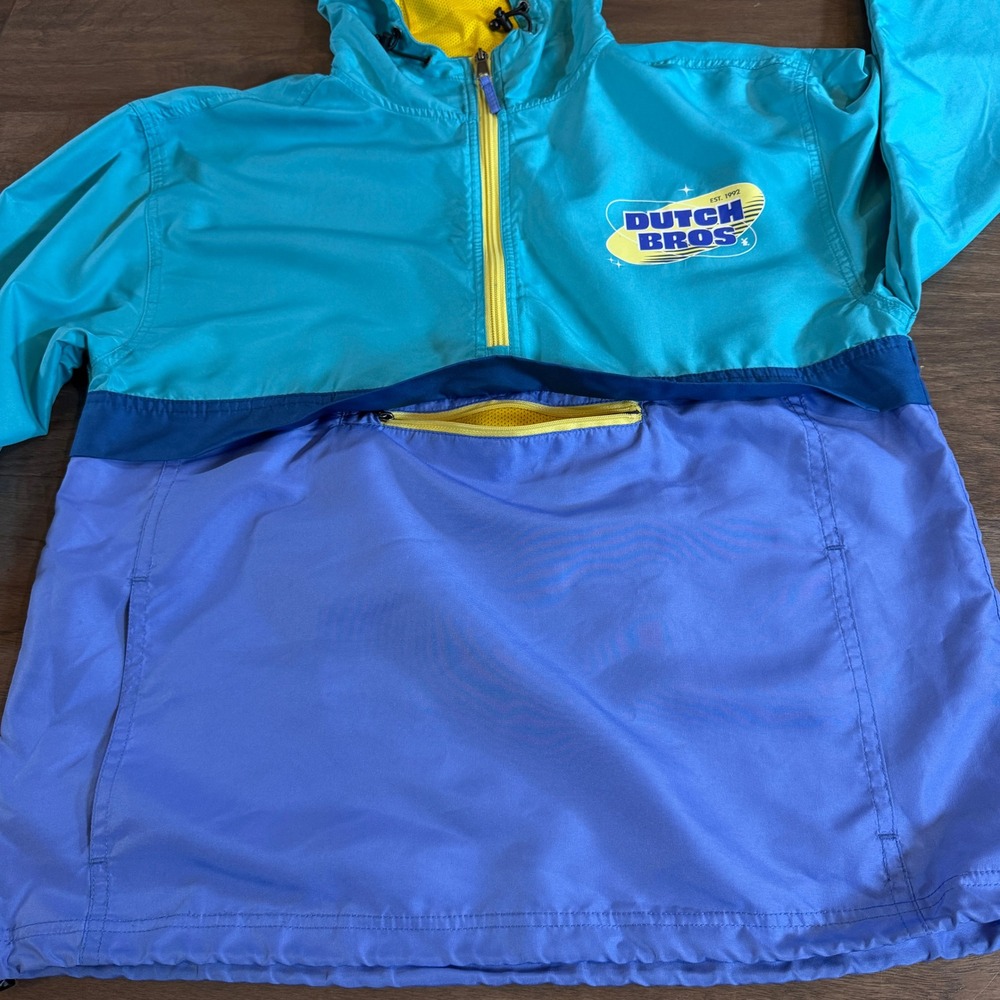 Dutch Bros Coffee Windbreaker Anorak Jacket Teal Blue Colorblock Mens‎ Medium - Picture 3 of 7